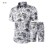 Men's Casual Shirt Homme Short Dress Suit Sets Plus Size (Men Shirts+Shorts)