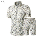 Men's Casual Shirt Homme Short Dress Suit Sets Plus Size (Men Shirts+Shorts)