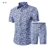 Men's Casual Shirt Homme Short Dress Suit Sets Plus Size (Men Shirts+Shorts)