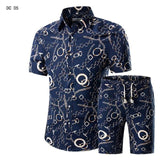 Men's Casual Shirt Homme Short Dress Suit Sets Plus Size (Men Shirts+Shorts)