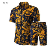 Men's Casual Shirt Homme Short Dress Suit Sets Plus Size (Men Shirts+Shorts)