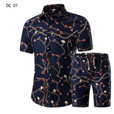 Men's Casual Shirt Homme Short Dress Suit Sets Plus Size (Men Shirts+Shorts)