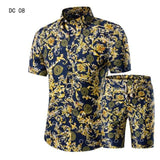 Men's Casual Shirt Homme Short Dress Suit Sets Plus Size (Men Shirts+Shorts)