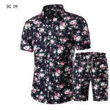 Men's Casual Shirt Homme Short Dress Suit Sets Plus Size (Men Shirts+Shorts)