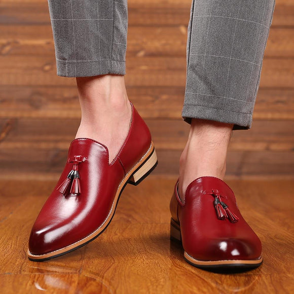 Luxury Tassel Leather Pointed Gradient Men's Dress Shoes