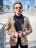 Men's Gold Flowers Sequins Suit Jacket Stage Singer Blazer