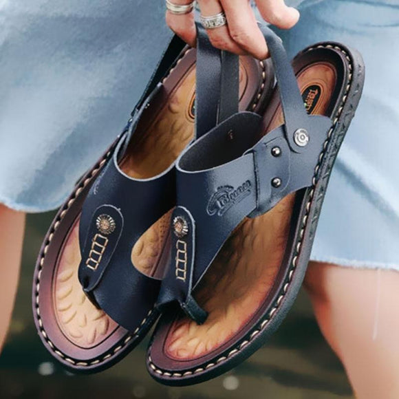 Summer Genuine Leather Comfortable Outdoor Beach Men's Sandals Slippers