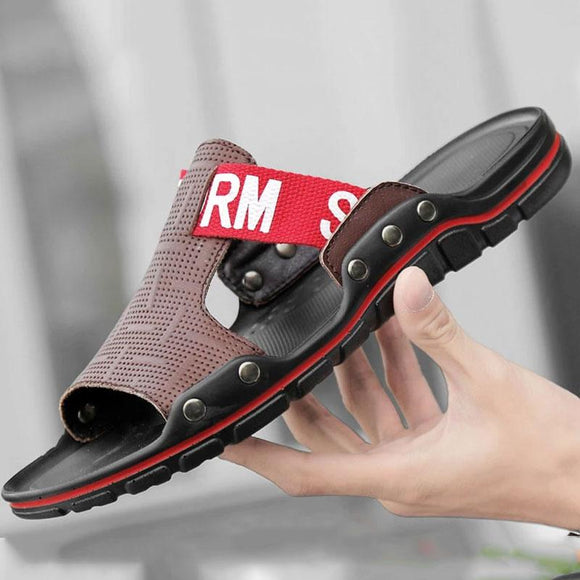 Outdoor Summer Beach Genuine Leather Men's Slippers