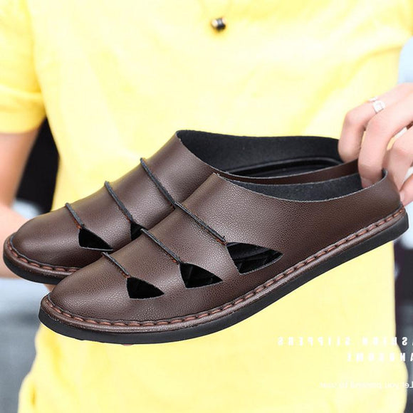 British Style Genuine Leather Beach Summer Men's Casual Sandals